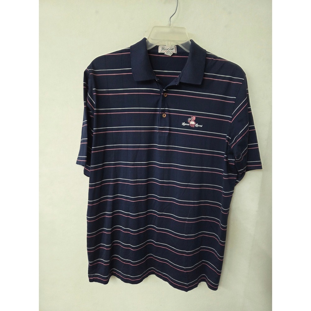 Titleist Polo Shirt Mens XL Navy Blue Striped Pima Cotton Lagoon Legend Golf Vtg